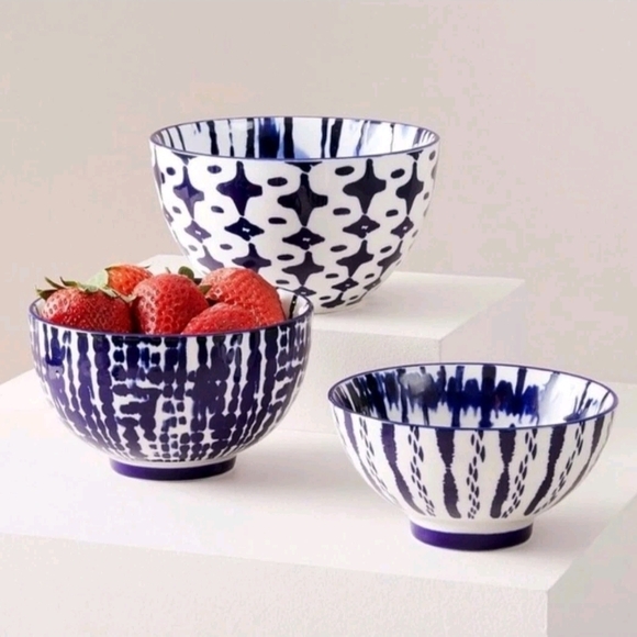 West Elm Other - West Elm Indigo and White Ceramic Bowl Trio